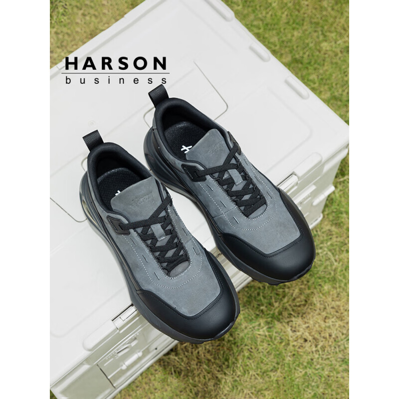 哈森（Harson）男鞋休闲鞋春季2025新款头层牛皮运动鞋户外休闲鞋厚底增高登山鞋