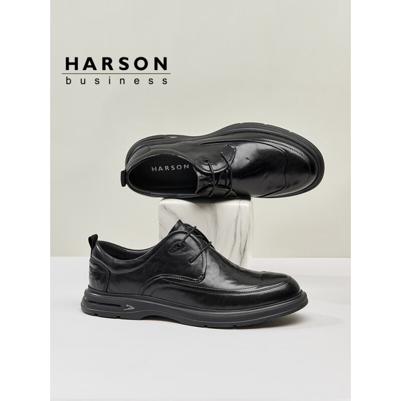 哈森（Harson）男鞋商务休闲皮鞋2025春季新款德比鞋英伦风软底舒适皮鞋工作鞋子 NS4黑色